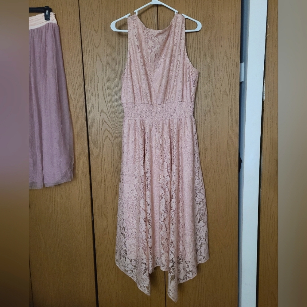 Danny& Nicole Pink Asymmetrical Lace Dress - Picture 3 of 6